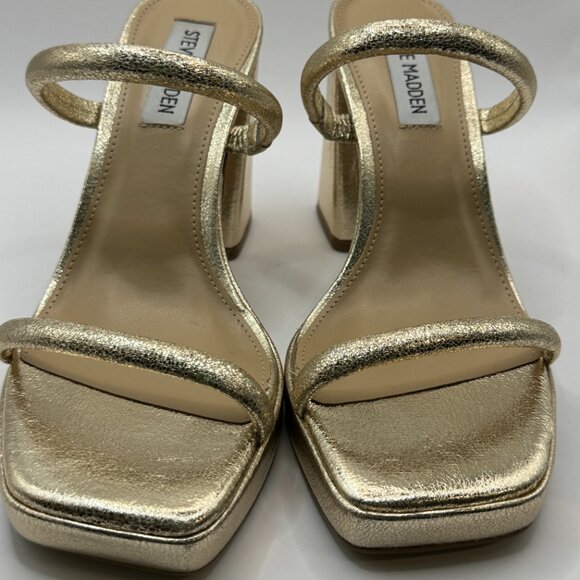 New Steve Madden Gold Block Heel Double Strap Platform -Slip On Size 6 MSRP $110 - Picture 2 of 6